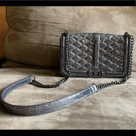 Rebecca Minkoff Love Crossbody Shoulder Bag Handbag Purse Quilted Metallic EUC
